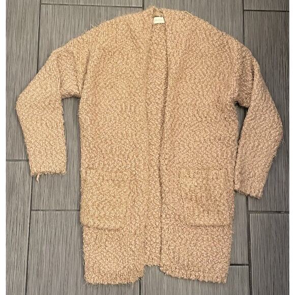 Altar’d State Beige Cream Soft Fuzzy Long Cardigan with Pockets Size Large - Picture 1 of 7